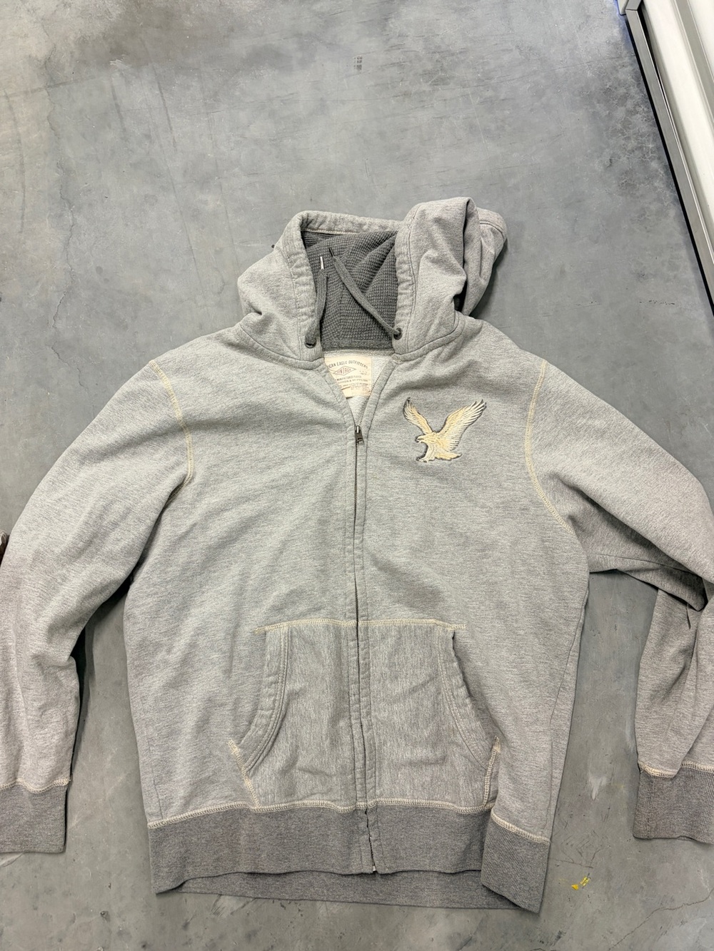 American Eagle Outfitters Light Gray Zip Hoodie with Eagle Patch